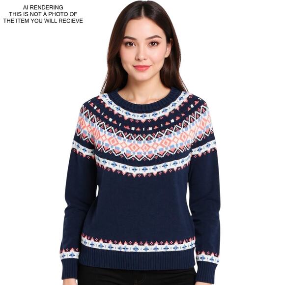 NEW J Crew Sweater Fair Isle Nordic Boho Preppy Cottage Scandi Cozy Blue Medium - Picture 7 of 7